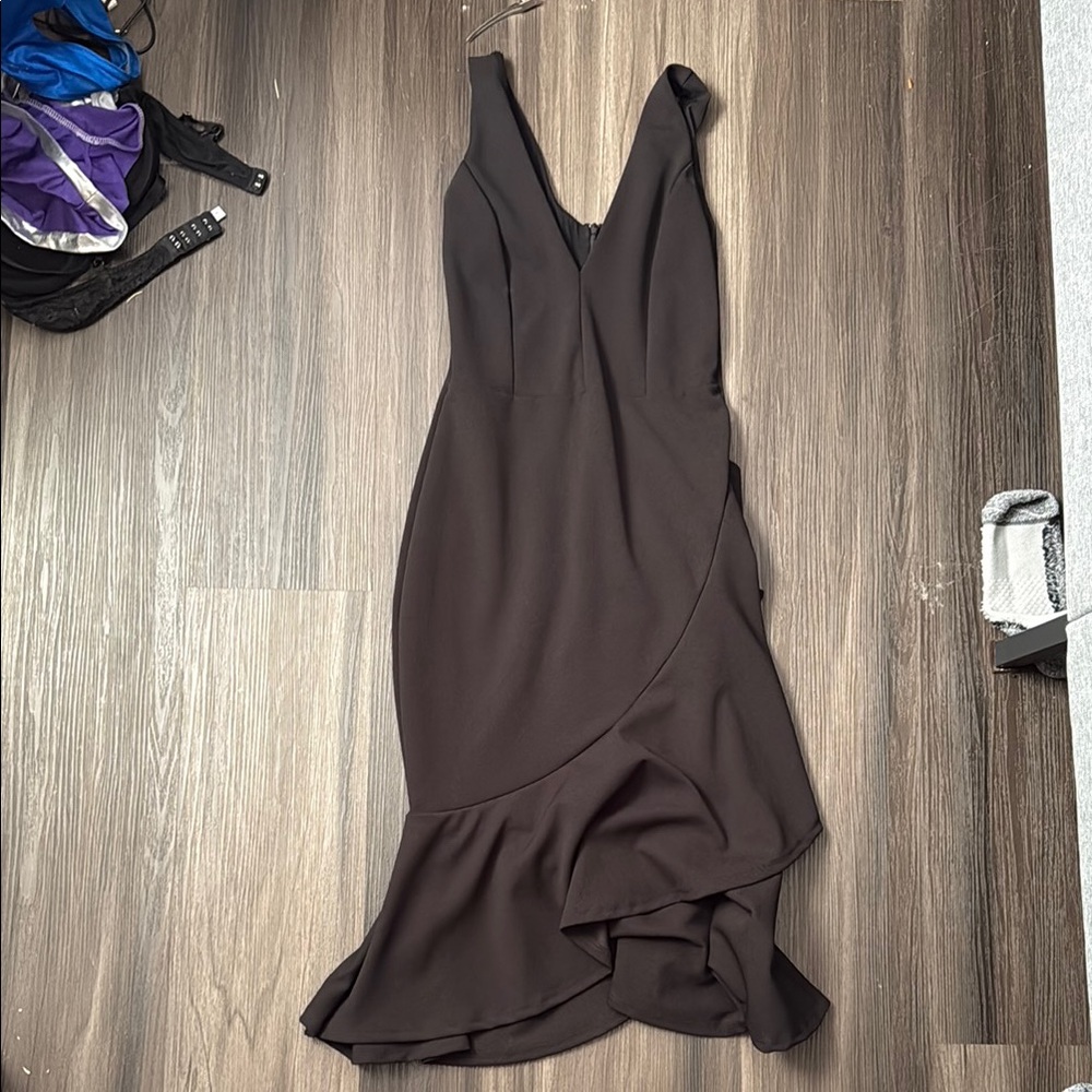 Lulu's Black Asymmetrical Tiered Sheath Dress